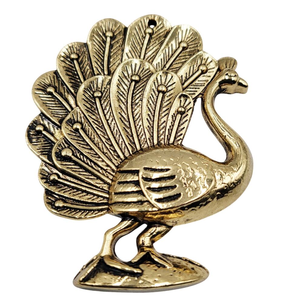 Vintage Antique Style Gold Peacock Decorative Ornate Statement Brass Pendant